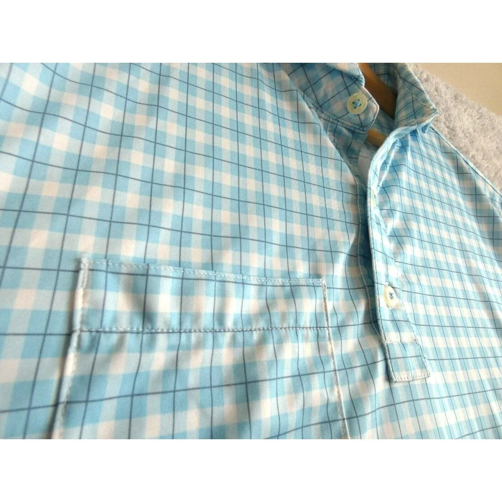 FootJoy FJ‎ Lightweight Golf Polo Shirt Mens M Blue White Plaid No Course Logo